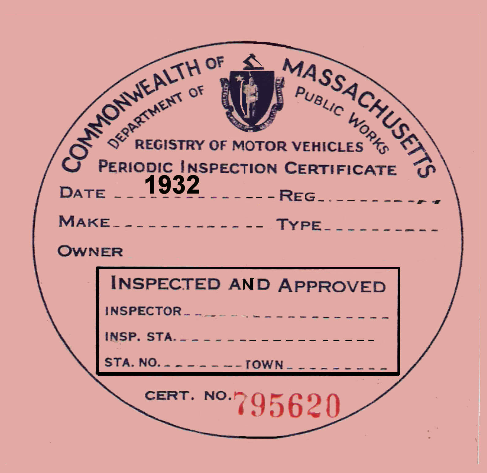 (image for) 1932 Massachusetts INSPECTION sticker